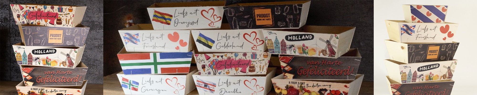 Bedrukte houten bakjes