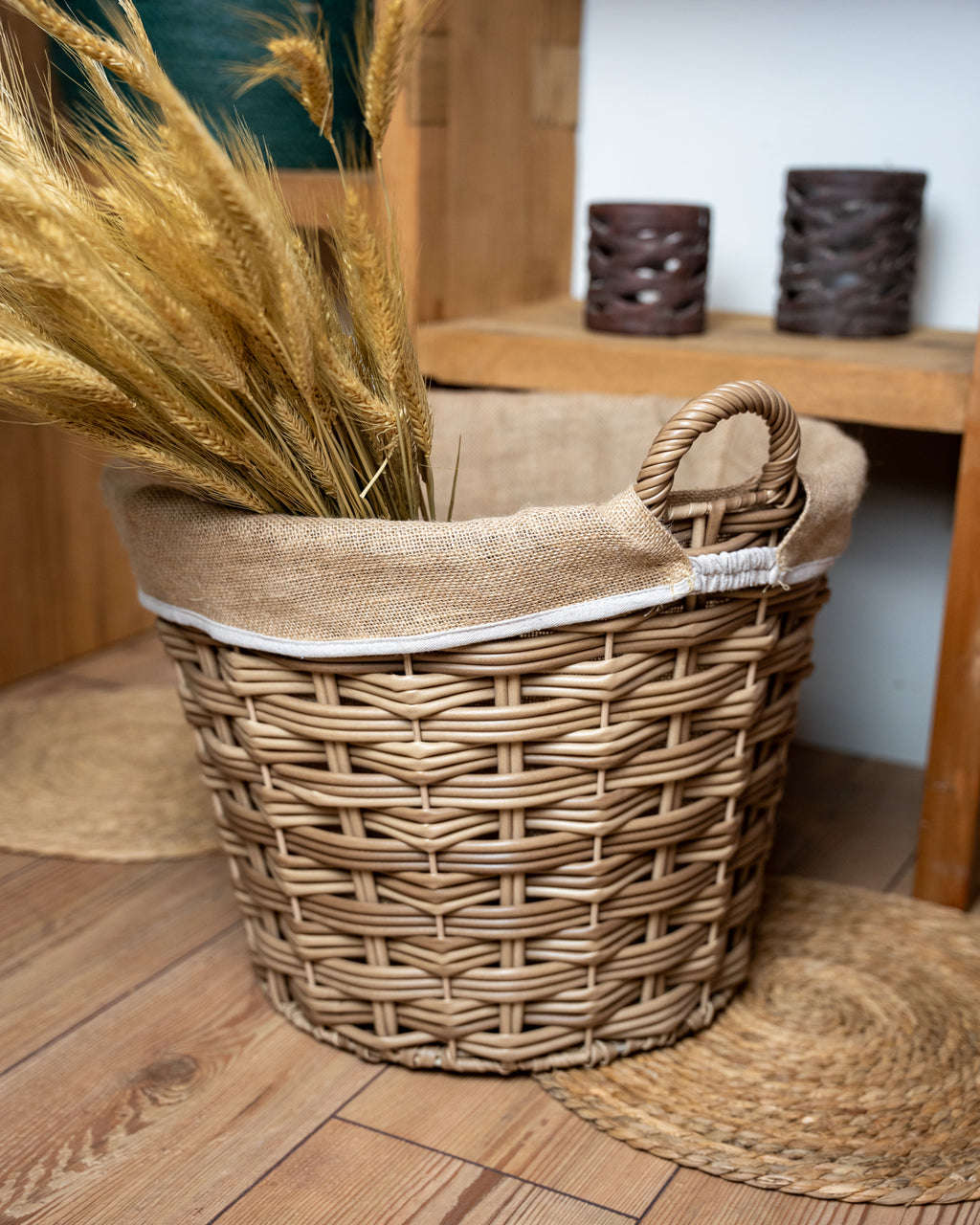 Mand kunststof Eleonora met jute bekleed ø47xH35cm