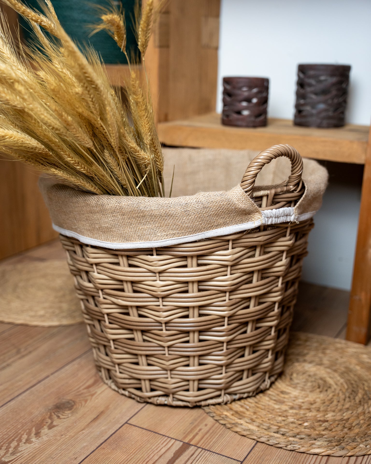 Mand kunststof Eleonora met jute bekleed ø47xH35cm