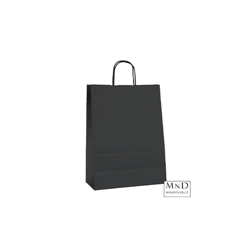 Papieren draagtassen zwart gedraaid handvat 50 stuks 18x8x22cm