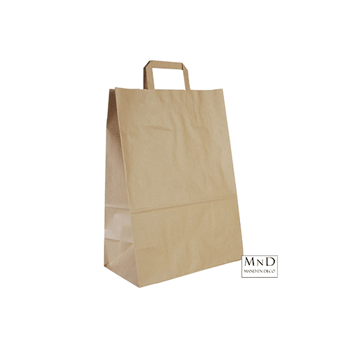 Papieren draagtas bruin vlak handvat 250 stuks 26x12x35cm