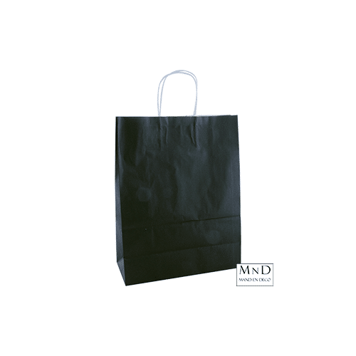 Papieren draagtassen zwart gedraaid handvat 50 stuks 26x12x35cm