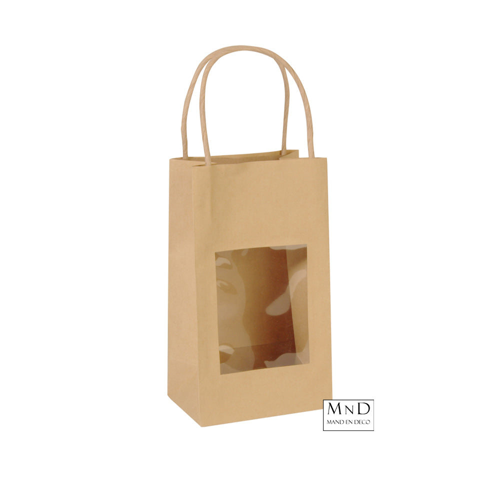 Venster draagtassen bruin gedraaid handvat 25 stuks 12x8x21cm