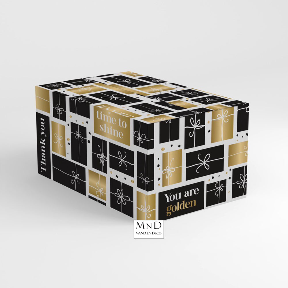 Geschenkdoos Golden Gift Zwart Wit Goud 39x29x20cm