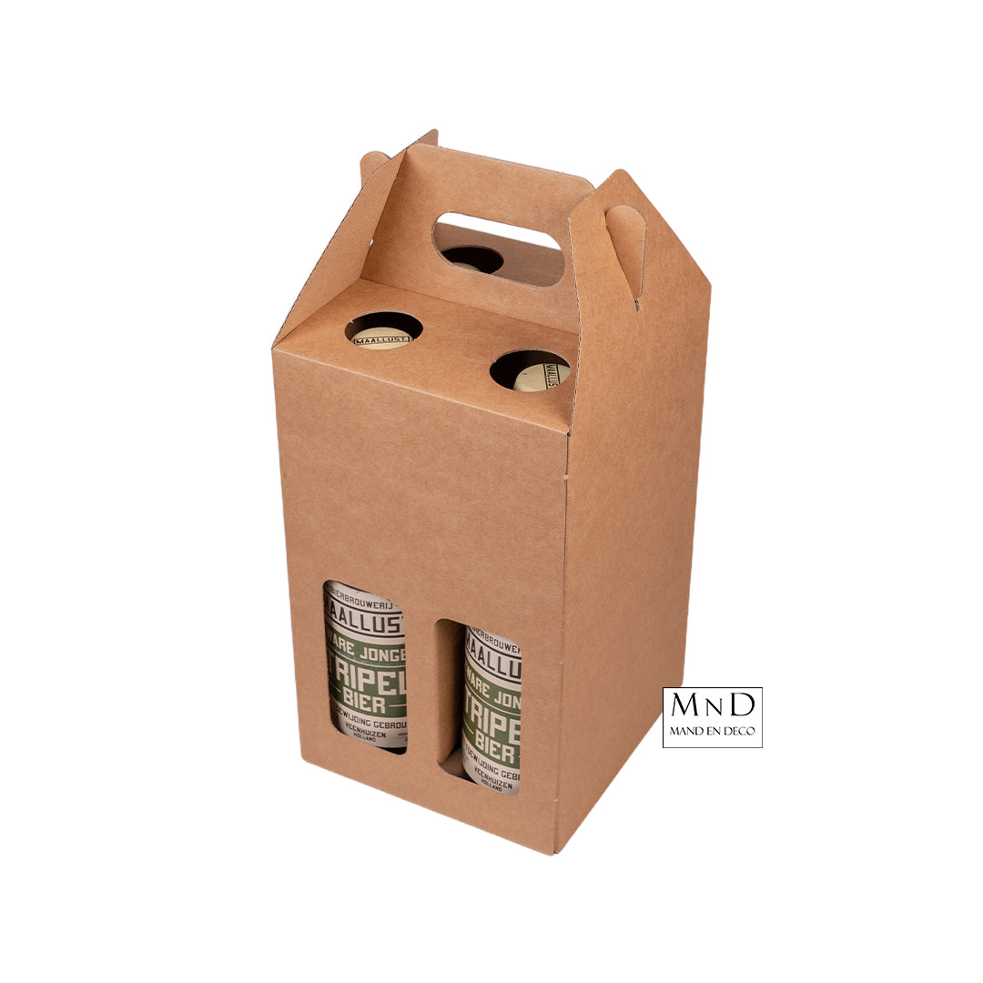 Bierverpakking voor 4 flessen, karton, gesloten draagdoos 13x13x29cm
