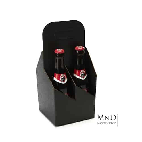 Bierverpakking zwart voor 4 flessen, karton, draagdoos 13x13x29cm