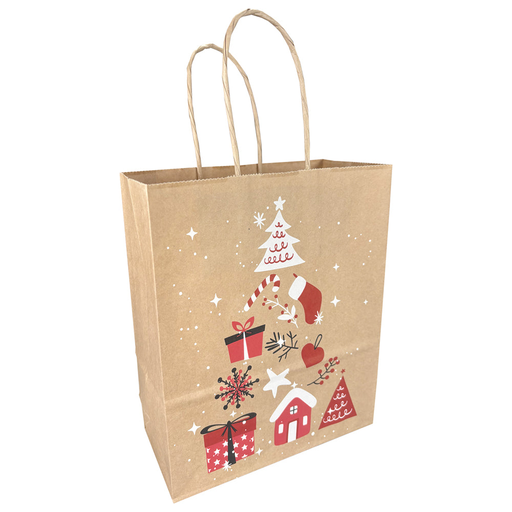 Christmas Tree | Papieren Draagtas Gedraaid Koord | 90grs 50 inhoud 22x10x31cm