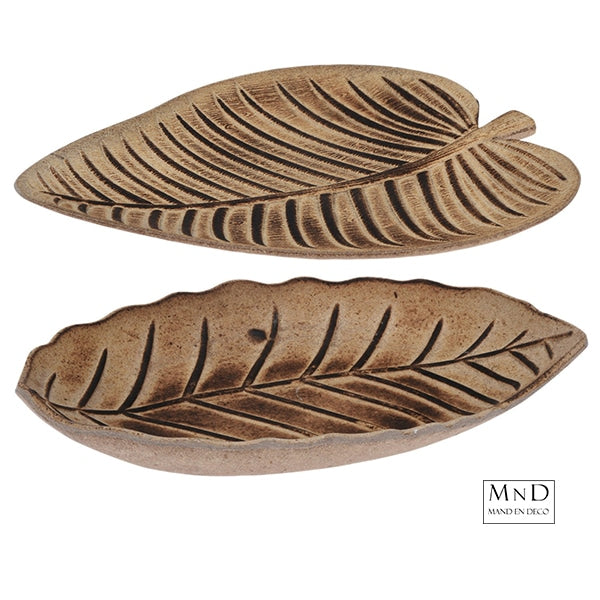 Houten deco schaal Blad 2 assorti 22x30x4cm en 28x31x3cm