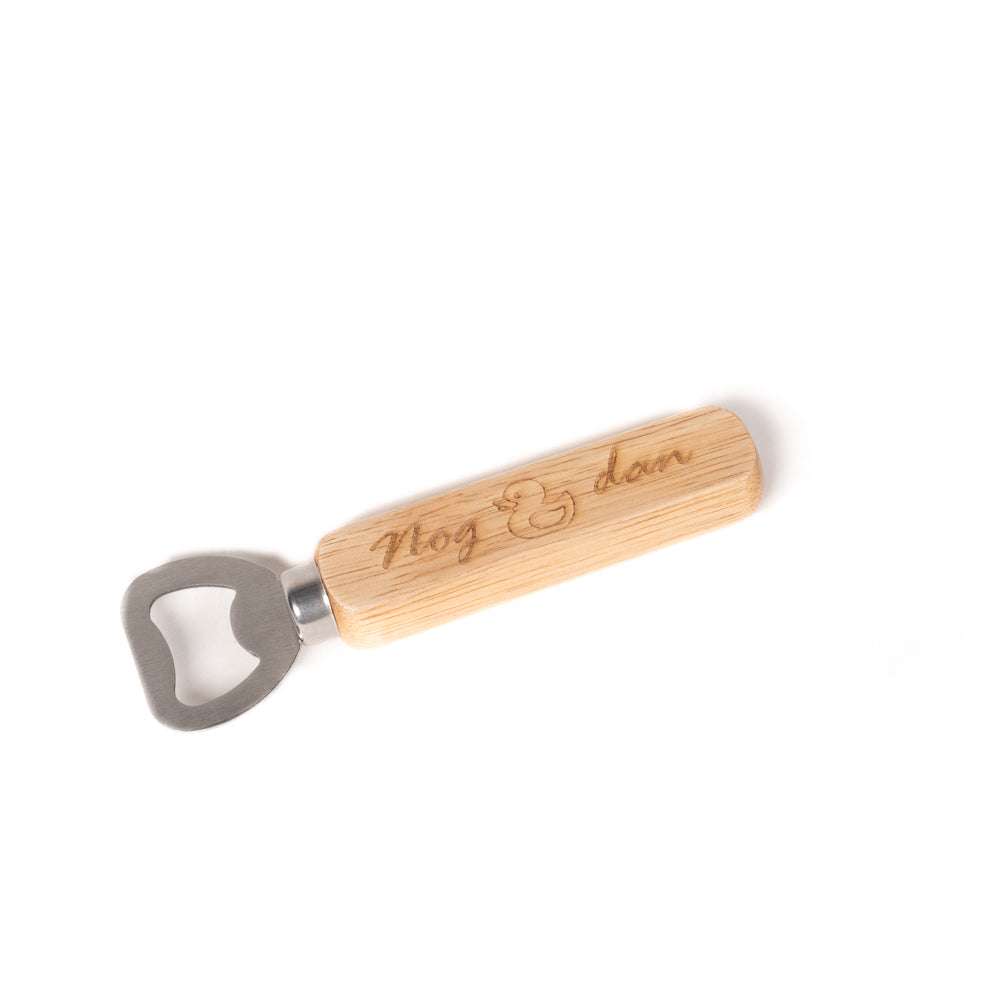 FLESOPENER RVS MET EIKENHOUT 'Nog eendtje dan'
