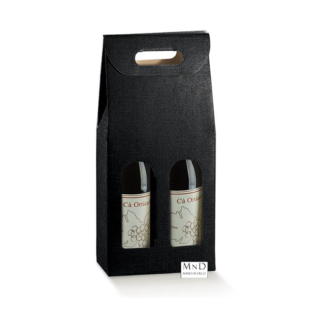 Draagdoos 2 fles zwart karton 18x9x38,5cm