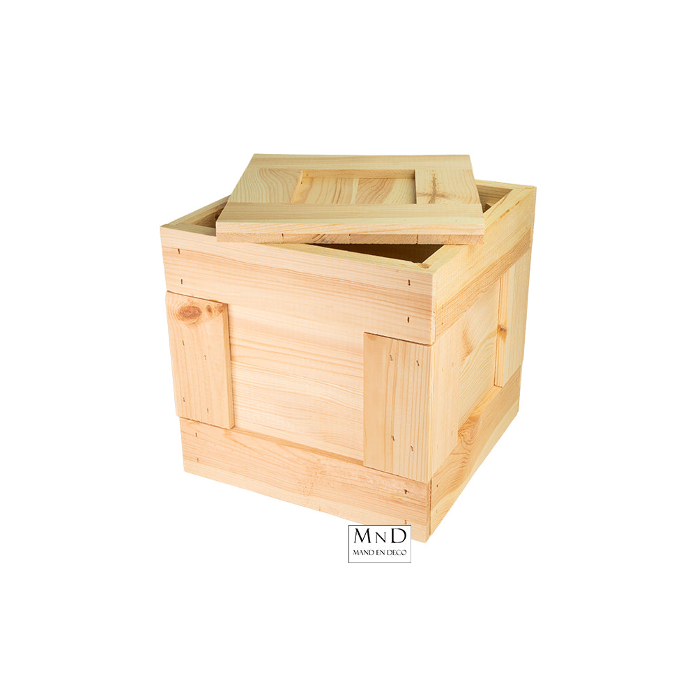 Houtenkist Naturel met deksel 30x30x30cm