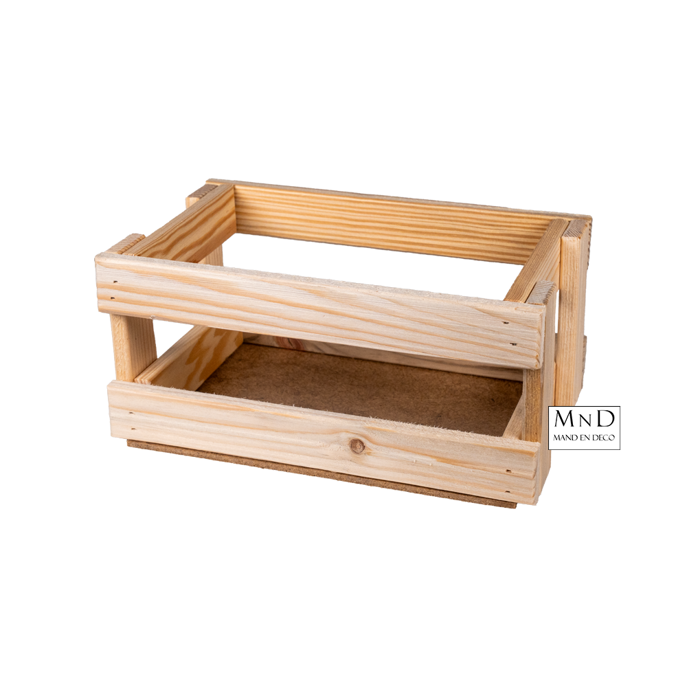 Houten kistje-kratje voor 6 flesjes 22.5x14.5x10.5cm