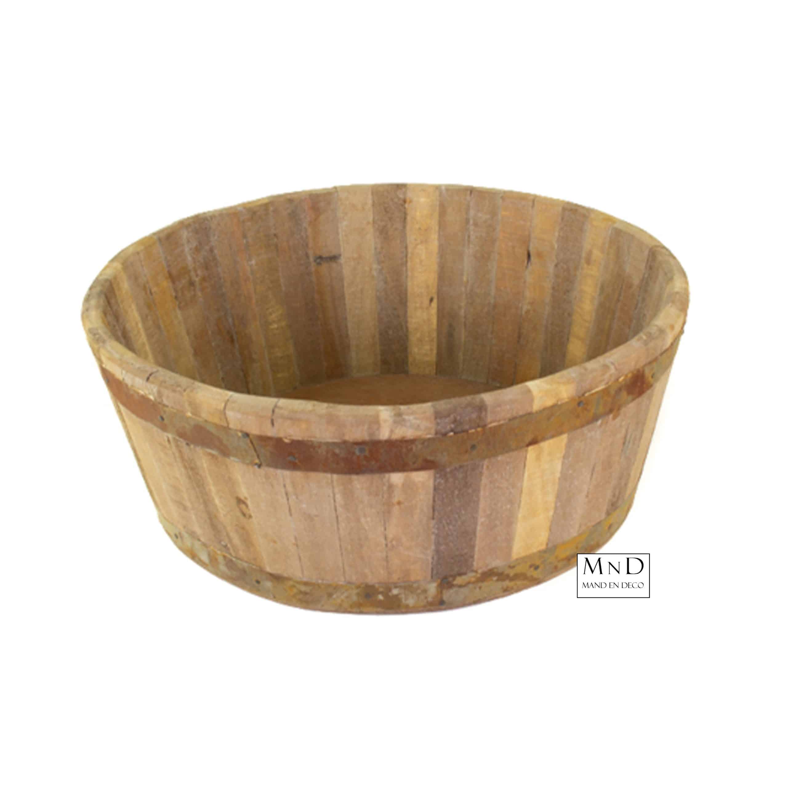 Mango Vat met ijzeren strip XXL naturel 44x44x17cm