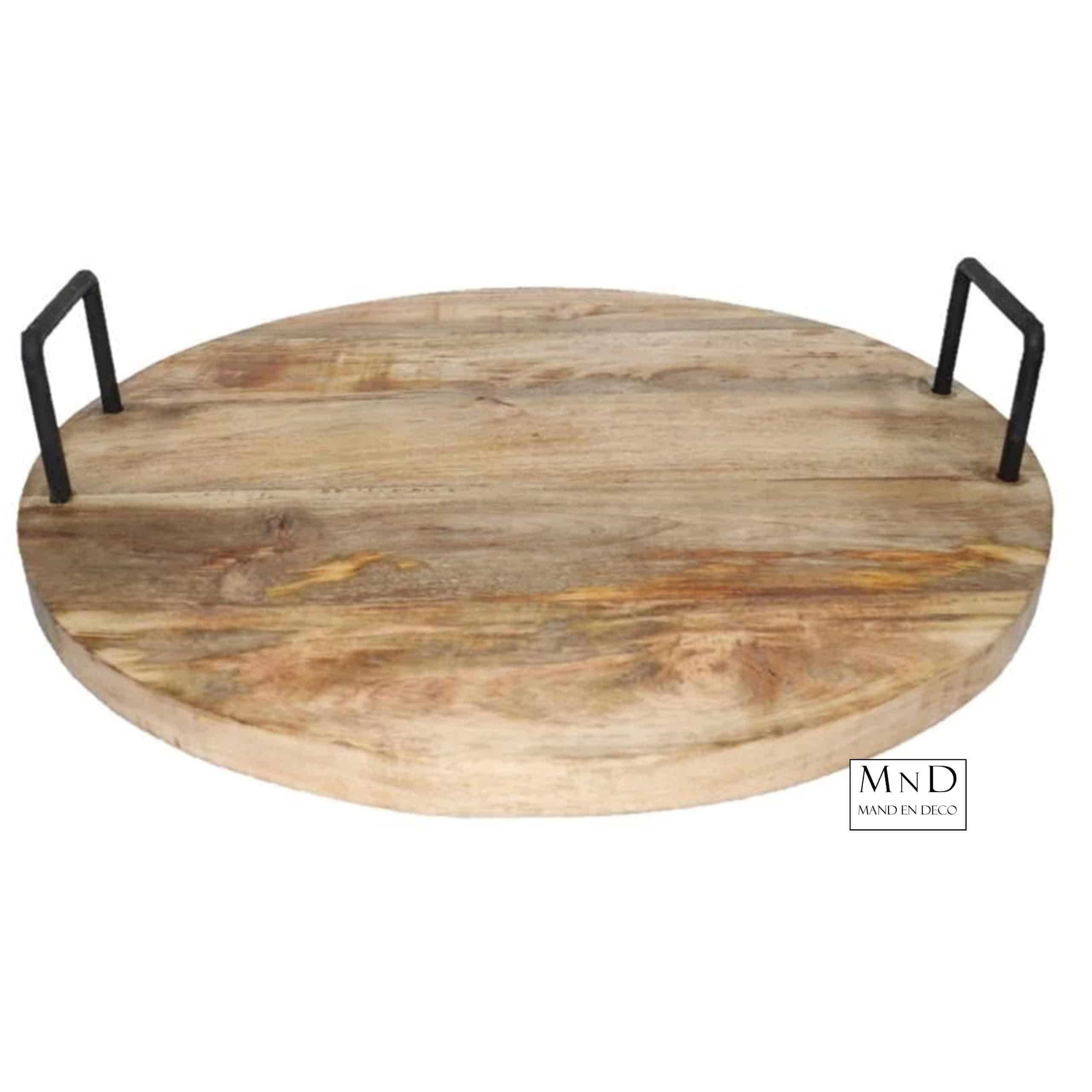 Kolossale Dienblad rond mango Naturel met U handgrepen 60ø h13cm FOODSAFE