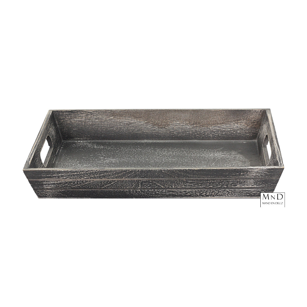 Dienblad Nathanaël hout black whitewash 35x25x5cm