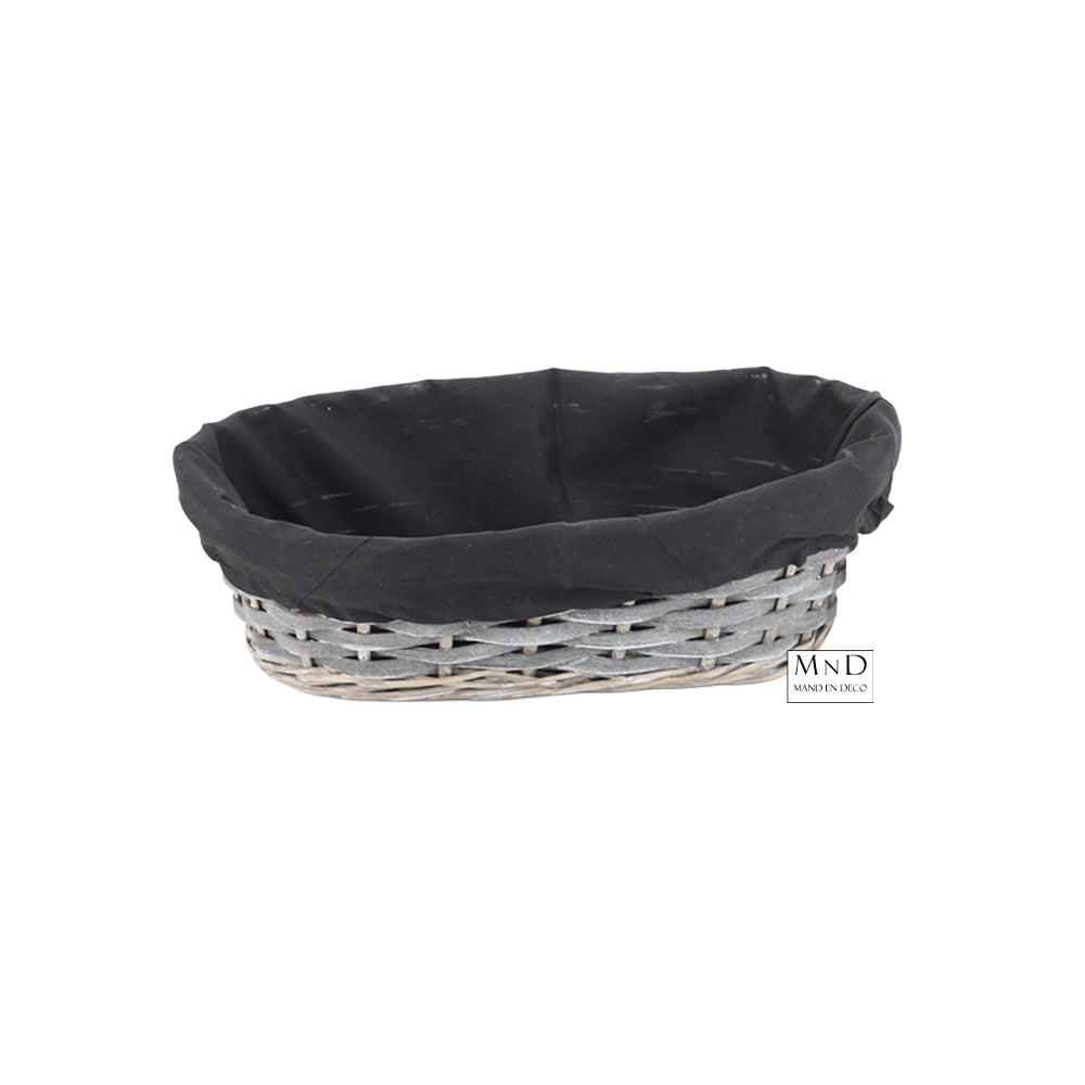 Mandje Ruth ovaal grijs met zwarte voering 30x15x9cm