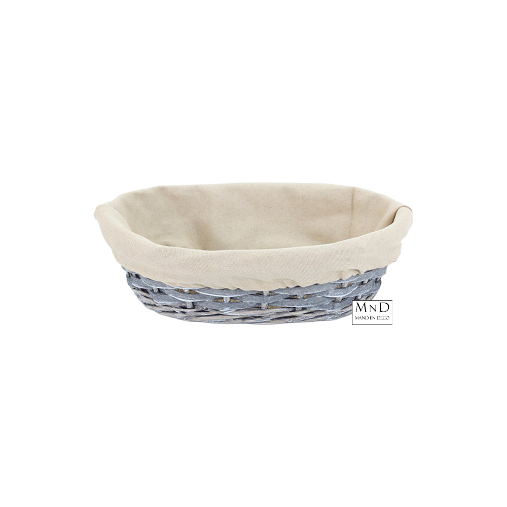 Mandje Ruth ovaal grijs met creme voering 27x21x8cm