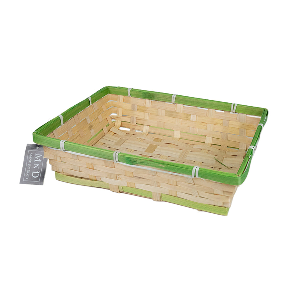 Bamboe mand met groene rand 30x24x7cm