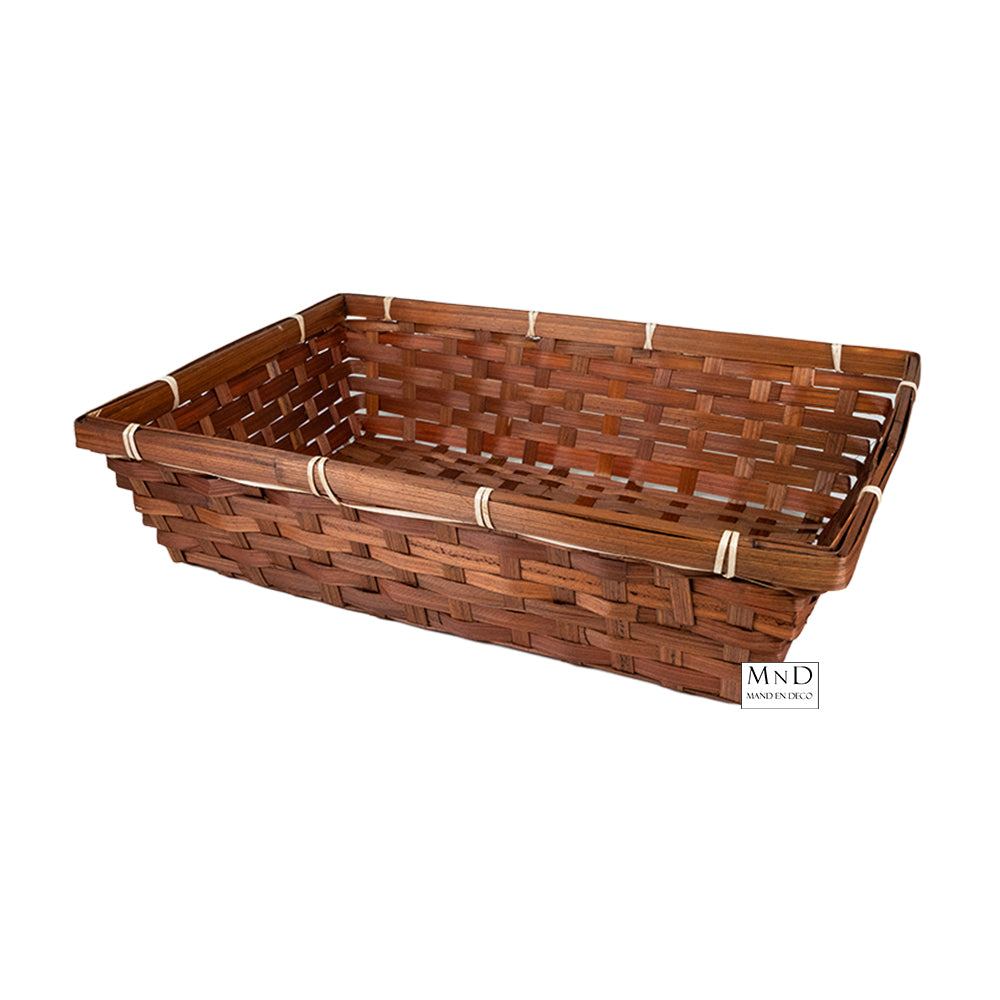 Bamboe manden bruin set van 3 (L/M/S) > L 42x30x10cm | M 38x26x9cm |  S 34x22x8cm