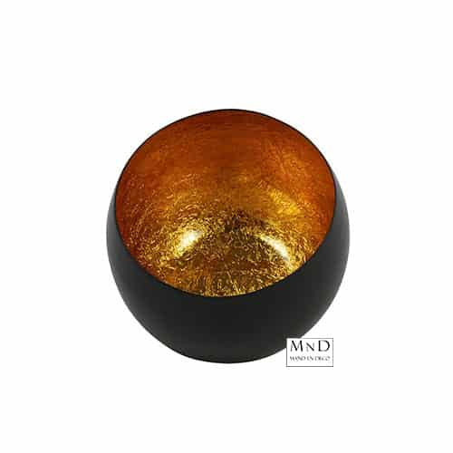 Theelicht Obion rond S zwart/goud Ø10.5x9.5cm