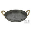 Dienblad zink dark finisched met touw rond SIM L 25x25x3cm