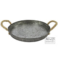 Dienblad zink dark finisched met touw rond SIM XL 30x30x3cm