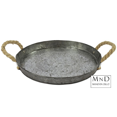Dienblad zink dark finisched met touw rond SIM XL 30x30x3cm