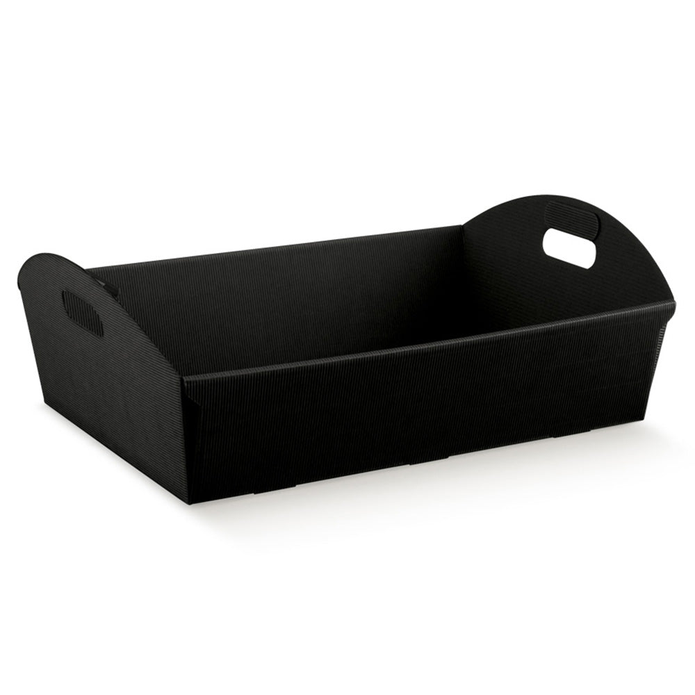 Mand karton rib zwart met greep 37.5x27x10cm (ondermaat)