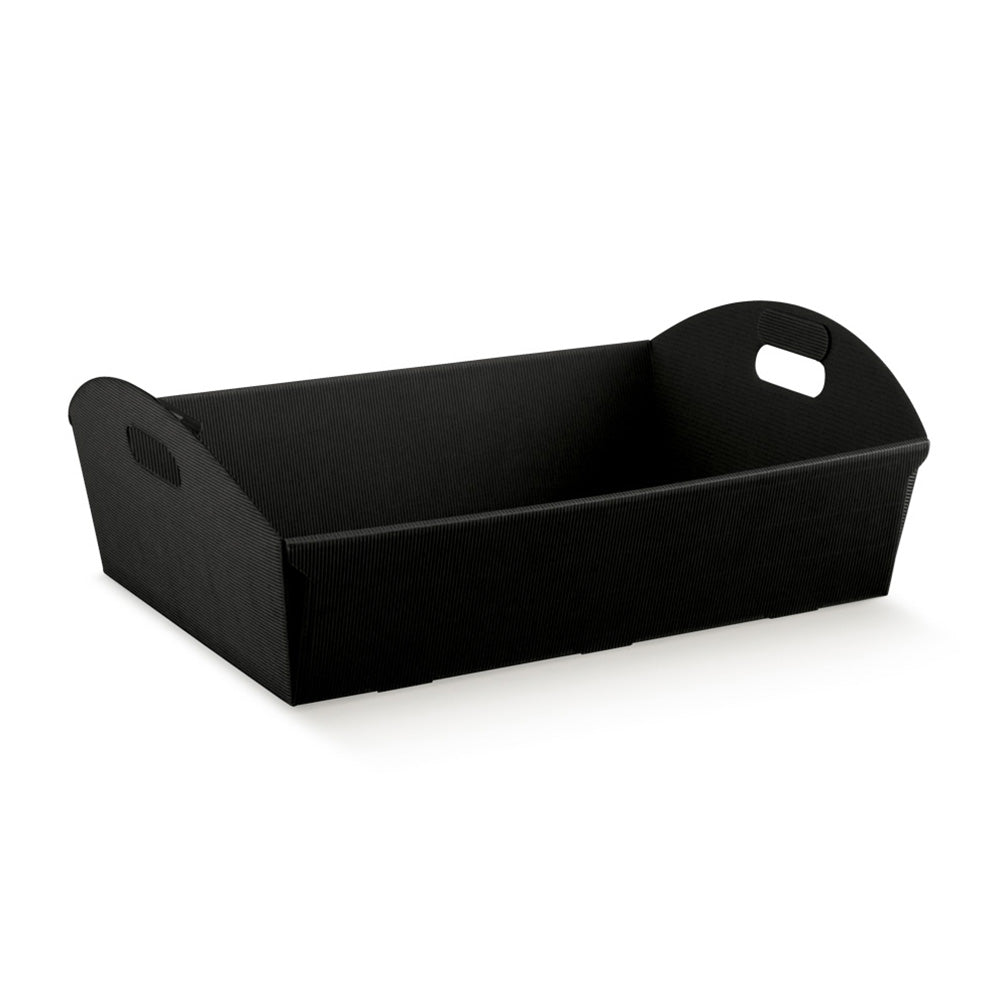 Mand karton rib zwart met greep 32x22x8,5cm (ondermaat)